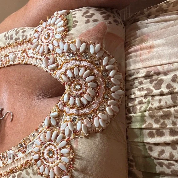 Blumarine Beige and Pink Maxi Dress